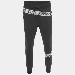Pre Owned Dolce & Gabbana Black Logo Print Cotton Jogger Pants XL
