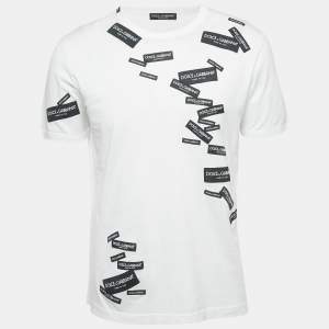 Pre Owned تي شيرت دولتشي أند غابانا كم قصير قطن أبيض مطرز بعلامة مقاس كبير