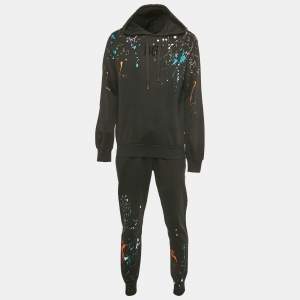 مملوكة مسبقًا Dolce & Gabbana Black Color Drip Print Cotton Jogger Set M