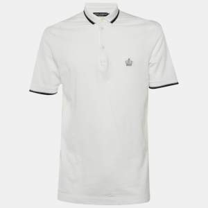 Pre Owned Dolce & Gabbana White Cotton Crown Embroidered Polo T-Shirt L