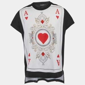 مملوكة مسبقًا تي شيرت دولتشي أند غابانا تريكة طباعة كارد أزرق مقاس كبير - لارج