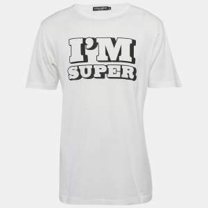 مملوكة مسبقًا تي شيرت دولتشي أند غابانا جيرسي أبيض مطبوع مقاس صغير