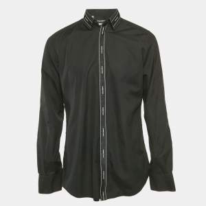 Pre Owned Dolce & Gabbana Black Cotton Logo Tape Detail Shirt L