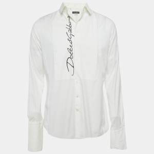 Pre Owned Dolce & Gabbana White Logo Print Cotton Long Sleeve Shirt L