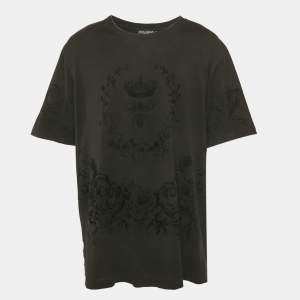 مملوكة مسبقًا Dolce & Gabbana Black Velvet Print Cotton Knit T-Shirt 4XL