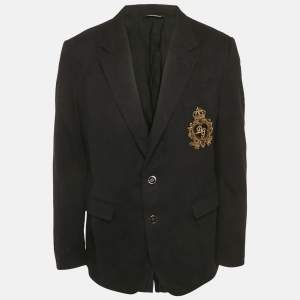 Pre Owned Dolce & Gabbana Black Felt Pocket Detail Taormina Blazer XXXL