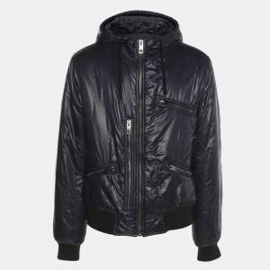 مملوكة مسبقًا Dolce & Gabbana Navy Blue Nylon Hoodie Bomber Jacket XL