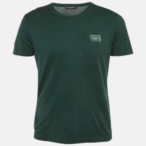Pre Owned Dolce & Gabbana Green Logo Plaque Jersey T-Shirt M