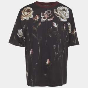 Pre Owned Dolce & Gabbana Blue Floral Print Jersey T-Shirt L