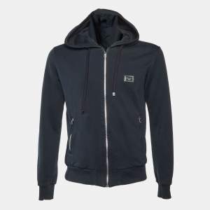 Pre Owned Dolce & Gabbana Navy Blue Cotton Zip Up Hoodie S