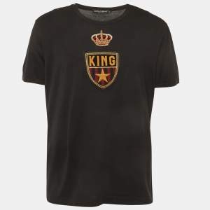 Pre Owned Dolce & Gabbana Black Jersey Crest Applique T-Shirt XL