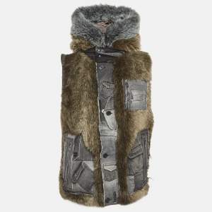 مملوكة مسبقًا Dolce & Gabbana Grey Fur Trim Denim Vest M
