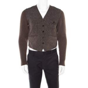 Pre Owned Dolce & Gabbana Brown Cotton Wool Tweed Waistcoat Blazer S