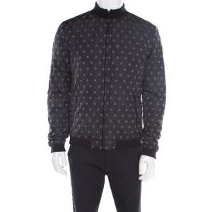 Dolce & Gabbana Black Polka Dot Embroidered Zip Front Bomber Jacket L