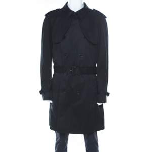 Dolce & Gabbana Black Cotton Double Breasted Belted Coat XXL 