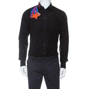 Pre Owned Dolce & Gabbana Black Cotton Embroidered And Embellished Gold Shirt M