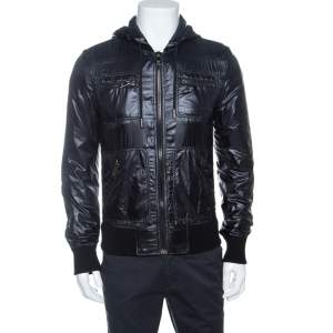 Pre Owned Dolce & Gabbana Black Nylon Zip Front Hooded Jacket XS