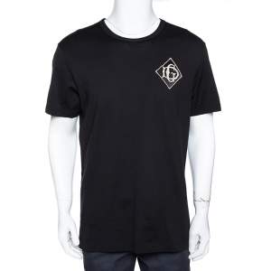 Pre Owned Dolce & Gabbana Black Cotton Logo Applique T-Shirt XL