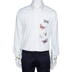 Pre Owned Dolce & Gabbana White Cotton Butterfly Applique  Button Front Shirt XXL
