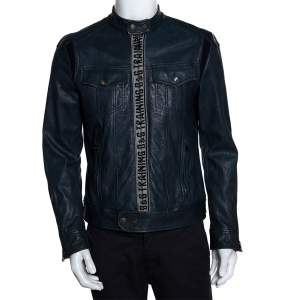 Pre Owned D&G Blue Leather Training Athletic System Jacket S