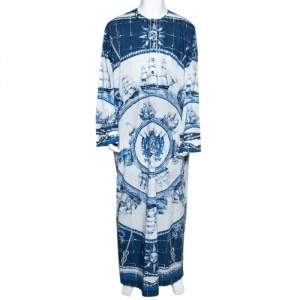 Pre Owned Dolce & Gabbana Blue Printed Cotton Thobe XL