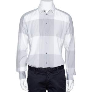 Pre Owned قميص دولتشي آند غابانا قطن منقوش رصاصي فاتح بأزرار أمامية مقاس كبير جدًا - إكس لارج