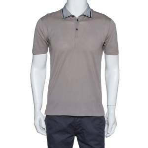 مملوكة مسبقًا تي شيرت بولو دولتشي أند غابانا ياقة قماش غروسغرين قطن رصاصي مقاس صغي (سمول)