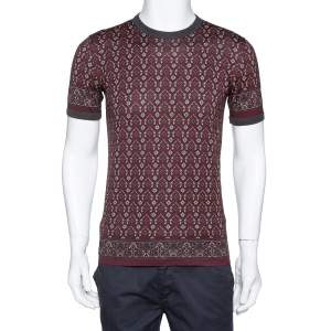 Pre Owned تي شيرت دولتشي أند غابانا رقبة مستديرة قطن مطبوع هندسي عنابي وسط (ميديوم)