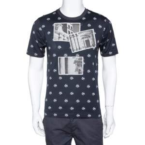 Pre Owned تي شيرت دولتشي أند غابنا رقبة مستديرة مطبوع تجريدي قطن أزرق كحلي مقاس صغير جداً (اكس سمول)