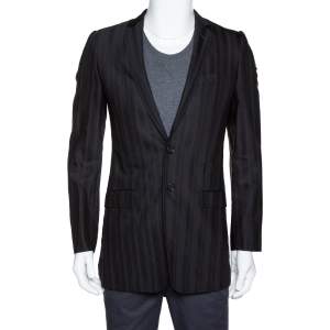 Pre Owned Dolce & Gabbana Black Stripe Patterned Wool Tailored Jacket S