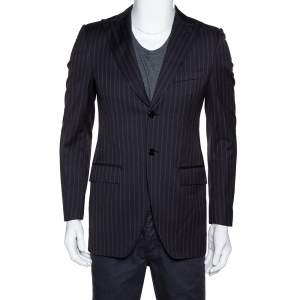 Pre Owned Dolce & Gabbana Dark Grey Striped Wool Tailored Jacket XS