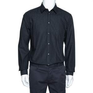 Pre Owned Dolce & Gabbana Black Dotted Cotton Jacquard Gold Fit Shirt XL