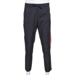 Pre Owned Dolce & Gabbana Black Pinstriped Cotton Contrast Side Stripe Pants XL