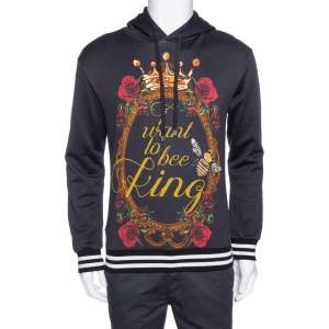 Pre Owned Dolce & Gabbana Black 'I Want To Bee King' Print Cotton Hoodie XS