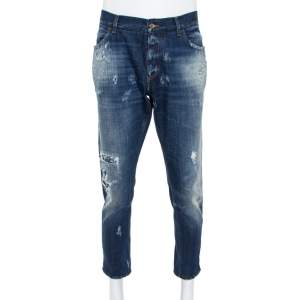 مملوكة مسبقًا Dolce & Gabbana Blue Distressed Denim Patch Detail Jeans XXXL