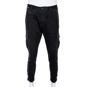 مملوكة مسبقًا Dolce & Gabbana Black Cotton Cropped Cargo Pants XL