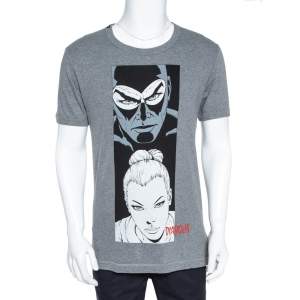 Pre Owned Dolce & Gabbana Grey Melange Diabolik Print T-Shirt S