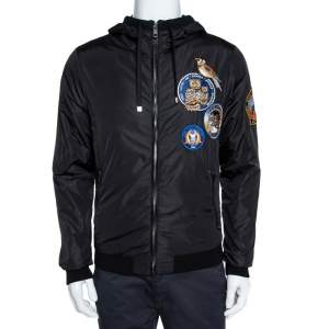 Pre Owned Dolce & Gabbana Black Owl patch Hoodie Bomber jacket M