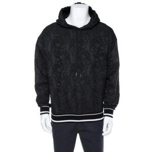 Pre Owned Dolce & Gabbana Black Jacquard Logo Detail Hoodie XS