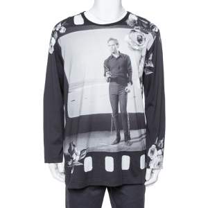 Pre Owned Dolce & Gabbana Black Marlon Brando Printed Cotton Long Sleeve T Shirt XXL