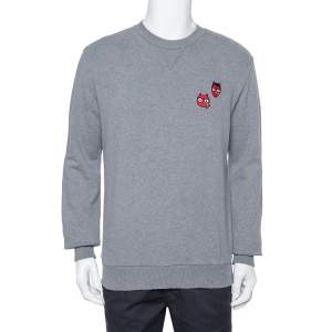 Pre Owned Dolce & Gabbana Grey Cotton Devil Designers Patch Detail Crewneck Sweatshirt L