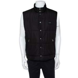 Pre Owned Dolce & Gabbana Black Synthetic Button Front Sleeveless Puffer Vest XXL