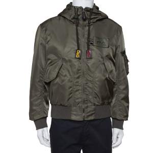 Pre Owned Dolce & Gabbana Dark Green Synthetic Cargo Pocket Detail Hooded Jacket M