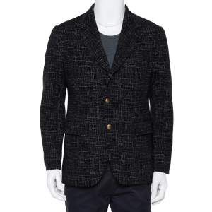 Pre Owned Dolce & Gabbana Black Abstract Printed Wool Button Front Tailored Blazer L