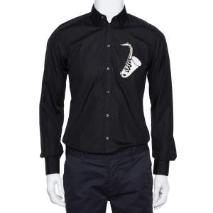 Pre Owned Dolce & Gabbana Black Cotton Sequin Embellished Jazz Gold Shirt M 