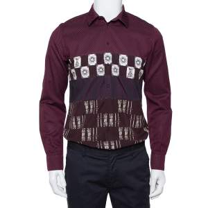 Pre Owned Dolce & Gabbana Wine Red Armour Printed Cotton Button Front Shirt L