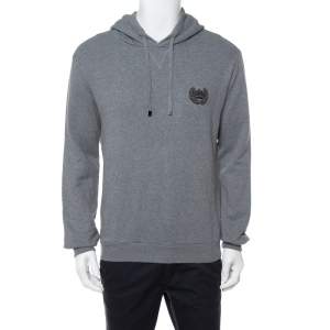 Pre Owned Dolce & Gabbana Grey Cotton Logo Embellished Hooded Sweatshirt S