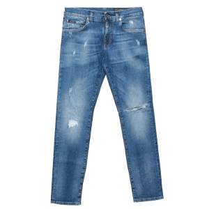 مملوكة مسبقًا Dolce & Gabbana Navy Blue Faded Denim Distressed Comfort Jeans S