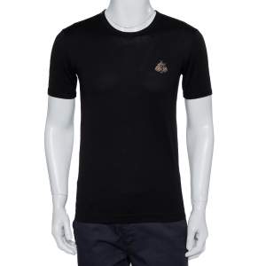 مملوكة مسبقًا تي شيرت دولتشي آند غابانا مزخرف بعنق مستدير قطن أسود صغير