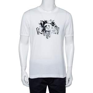 Pre Owned Dolce & Gabbana White Cotton Panda King Printed Crewneck T-Shirt L